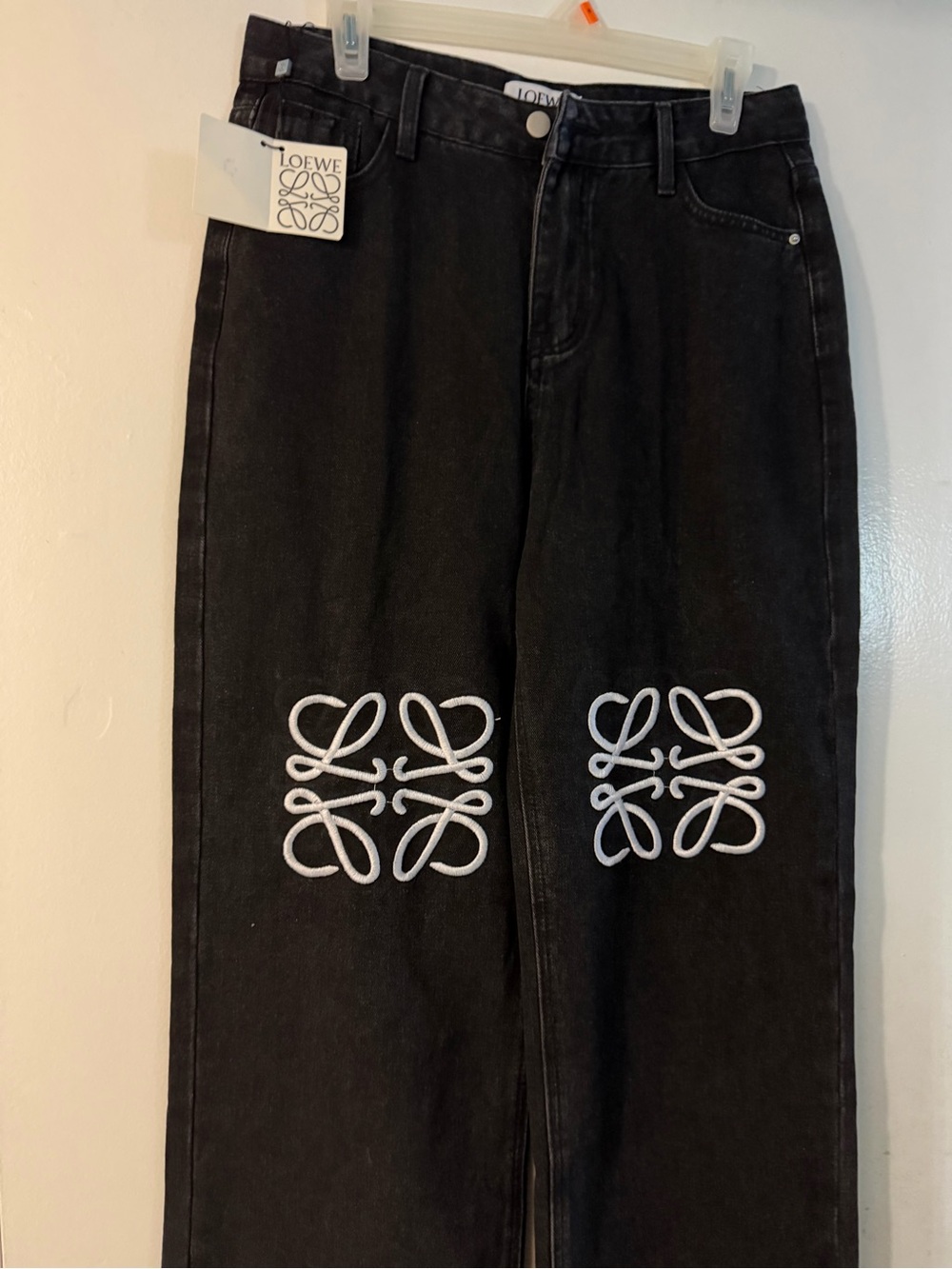 Loewe Black Straight-Leg Jeans with White Anagram Embroidery
